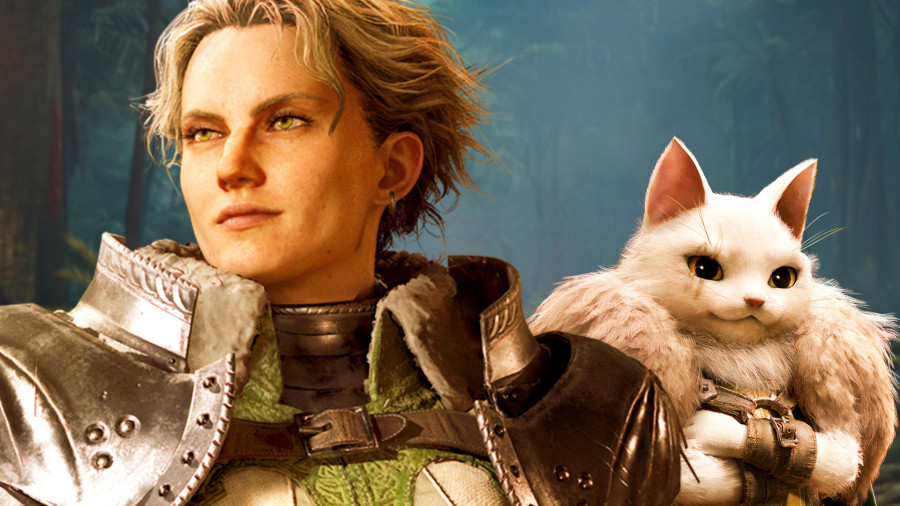 Monster Hunter Wilds - Hunter Olivia and her companion Palico Athos.